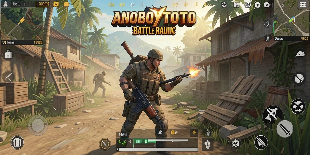 Screenshot gameplay ANOBOYTOTO yang menampilkan aksi Battle Royale.