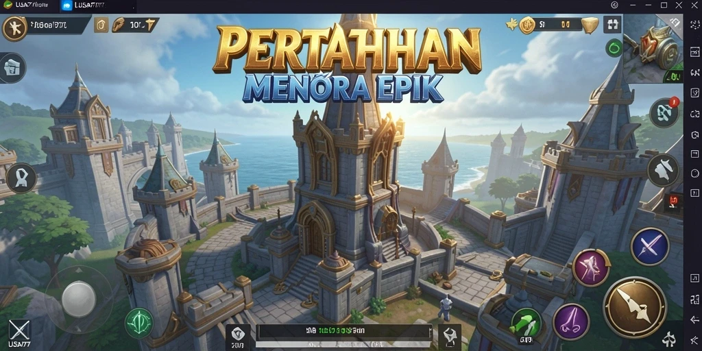 Screenshot gameplay LUSA777 menampilkan aksi menara pertahanan yang mendebarkan.