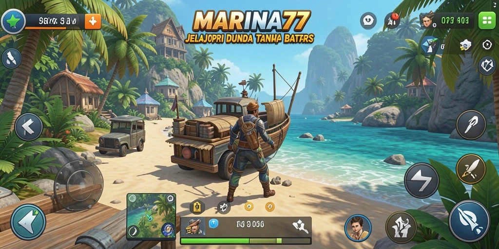 Screenshot gameplay MARINA77 menunjukkan eksplorasi dunia yang luas.