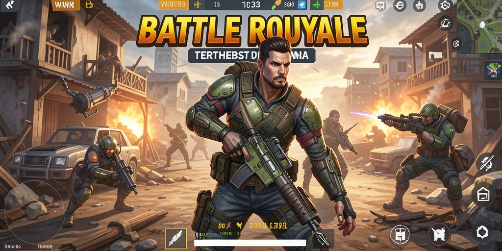 Screenshot gameplay WIN33 menampilkan aksi pertempuran seru di arena Battle Royale.
